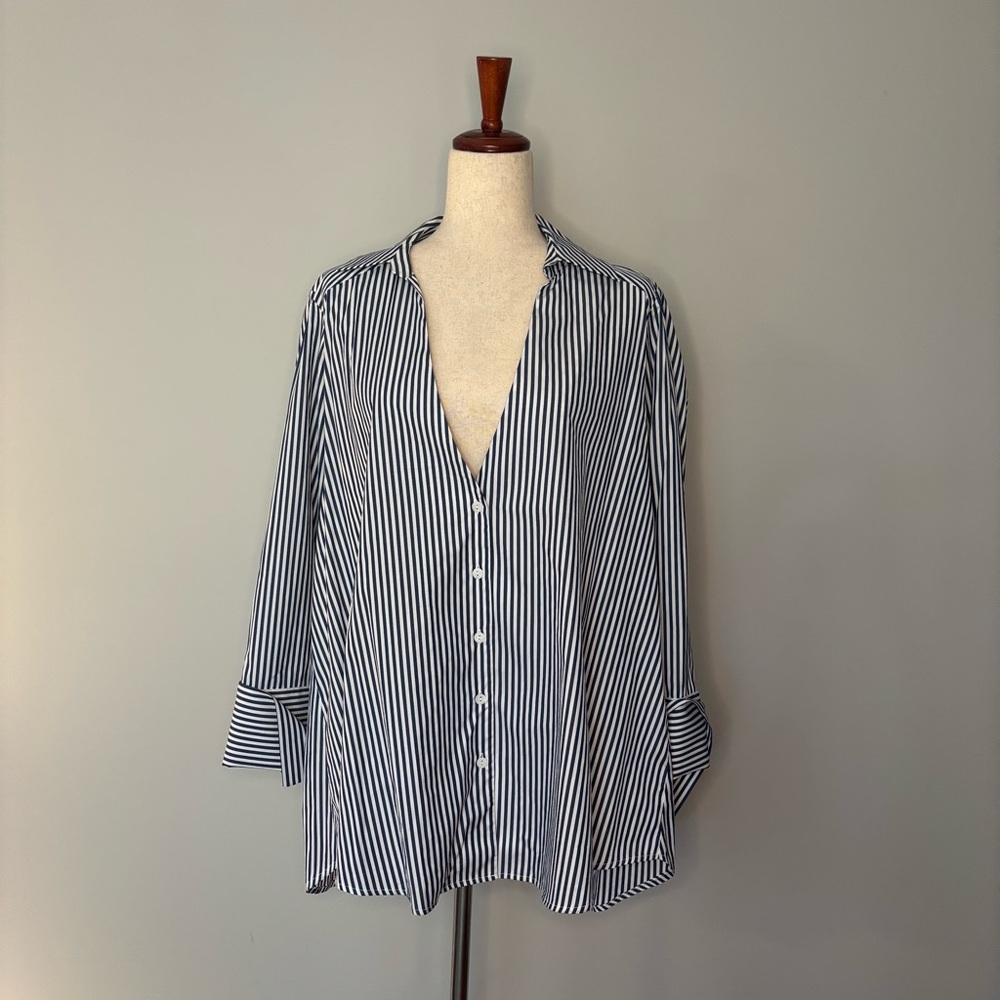 Harshman Blue & White Stripe Button Down Shirt size L